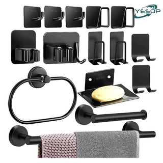 Kit Acessórios Para Banheiro Lavabo Toalheiros Preto 15 Peças Yesop