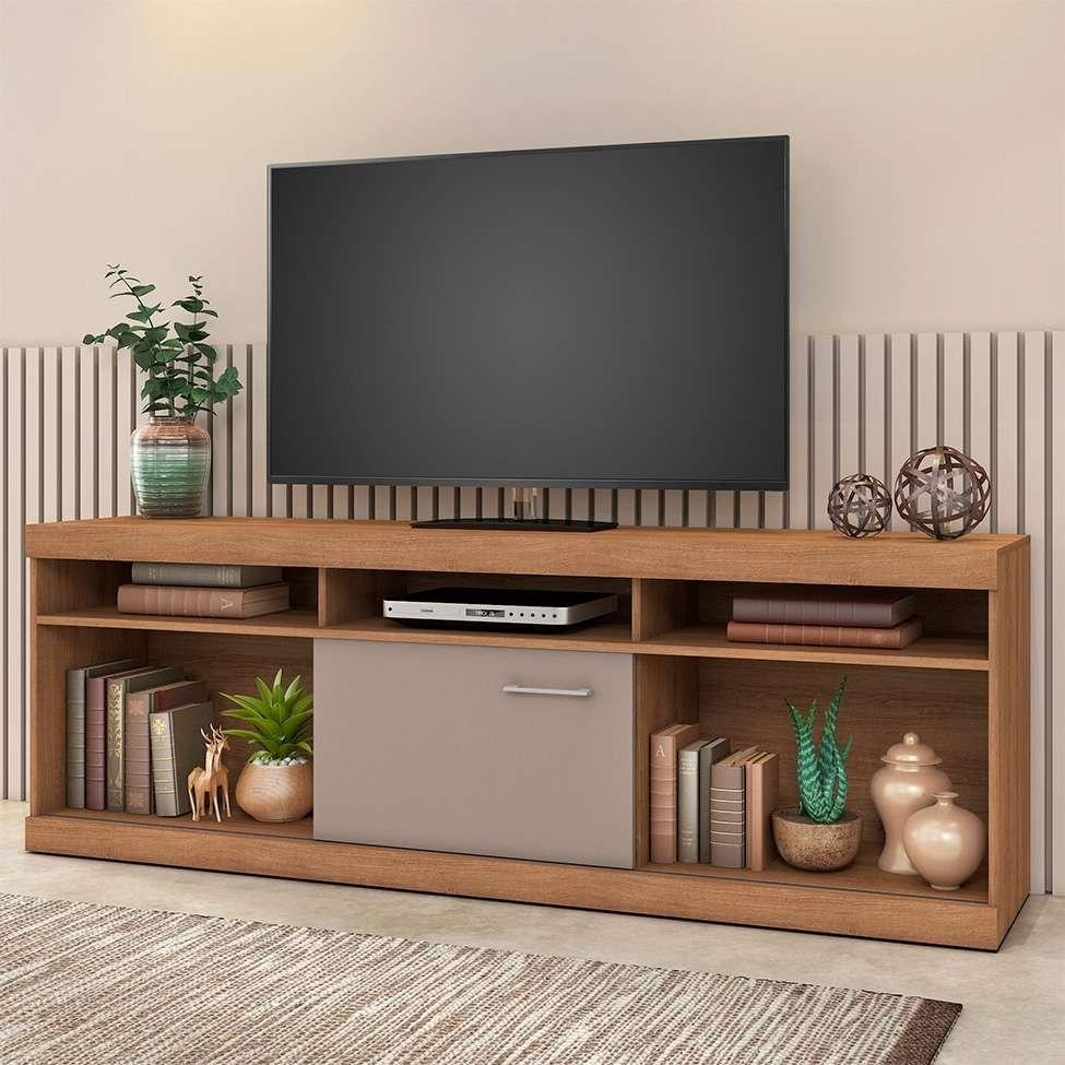 Rack para TV até 80 Polegadas Ice 1 PT Mel e Fendi 180 cm