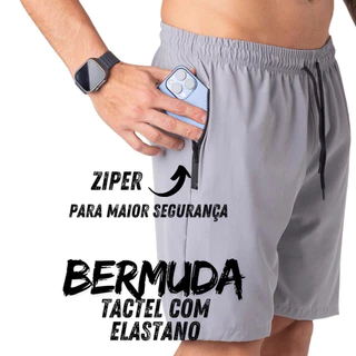Bermuda Masculina Tactel com elastano bolso com ziper shorts Praia academia com ziper alta qualidade