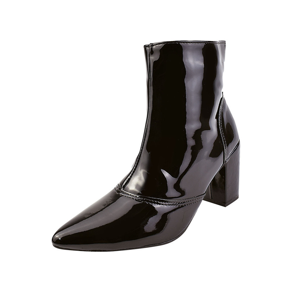 Bota Cano Curto Rosa Chic Calçados Bico Fino Salto Alto Zíper