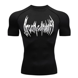 Camiseta De Ginástica Esportiva De Compressão Masculina De Manga Curta De Secagem Rápida Verão Preta De Fitness
