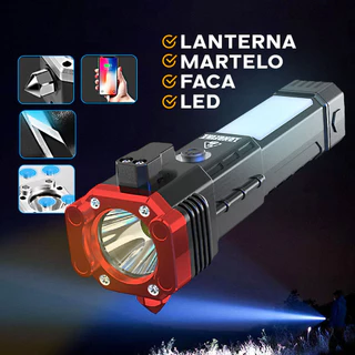 Lanterna Indestrutível Tática 4 Funções Em 1 Martelo Faca ímã Multifuncional power bank LED COB