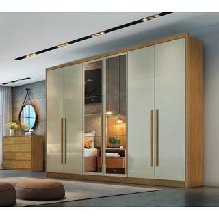 Guarda Roupa 6 Portas 6 Gavetas com Espelho Reno Cumaru Fendi