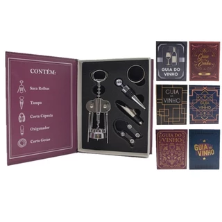 Kit Vinho Livro Guia do Vinho Acessórios 5 Peças Decoração Luxo Cozinha