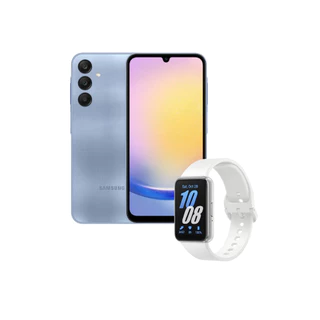 Kit Smartphone Samsung Galaxy A25 5G, 256GB, 8GB, Octa Core, Azul + Smartband Samsung Galaxy Fit3 53mm, Tela Amoled, Resistência à Água, Grafite