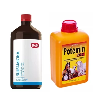 Potemin B12 Suplemento Vitaminico 1 Litro + Sulfamicina 1 Litro Coccidiose E Coriza