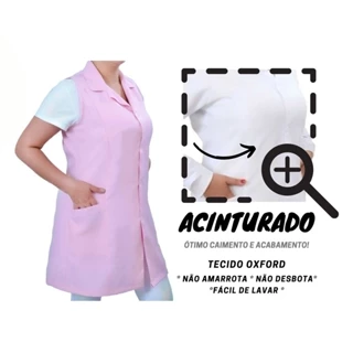 JALECO FS Acinturado Feminino Sem Manga regata oxford Preto Rosa Branco professora manicure