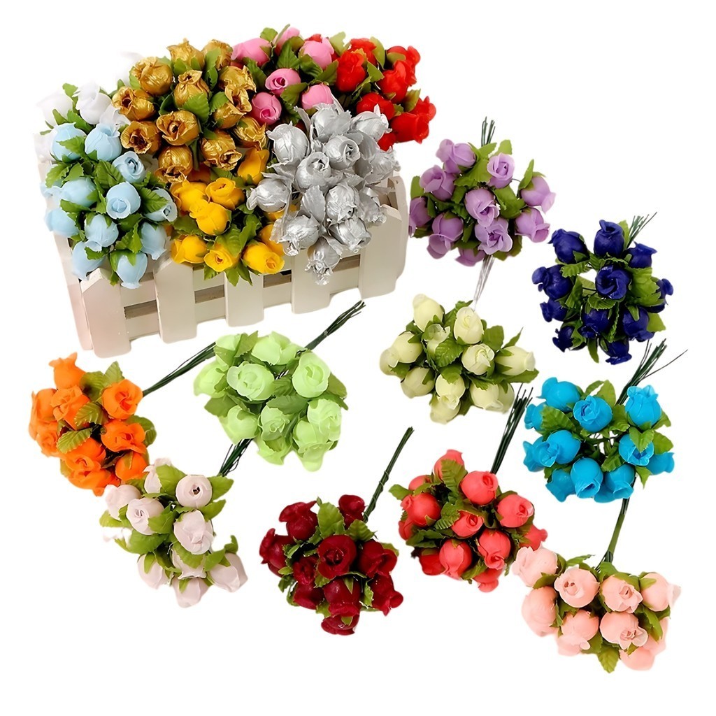 12 Mini Rosas Flores Artificiais Rosinhas de Seda Buquê | Shopee Brasil