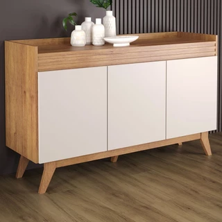 Balcão Buffet Miami 3 Portas Mel/Off White - Viero Móveis