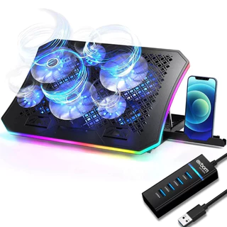 Base Cooler Notebook 17" 6 Fan RGB Suporte Celular Hub 3.0