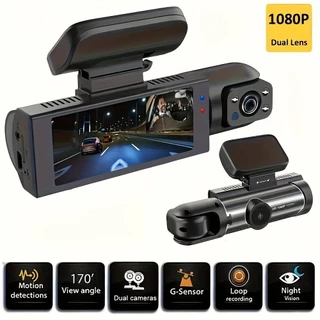 1080P Dual Camera Dash Cam Para Carros Com Visão Noturna IR, Gravação Loop, E Lente Grande Angular-8.03 Cm Tela IPS