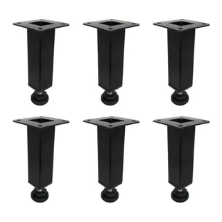 6x Pé de Aço Regulável de 10cm Preto Quadrado Para Móveis
