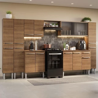 Armário de Cozinha Completa 325cm Rustic Emilly Madesa 03 em Oferta na Shopee