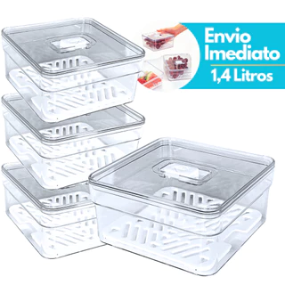 Kit Organizador de Geladeira 1,4 Litros Tela Com tela Pote Salada