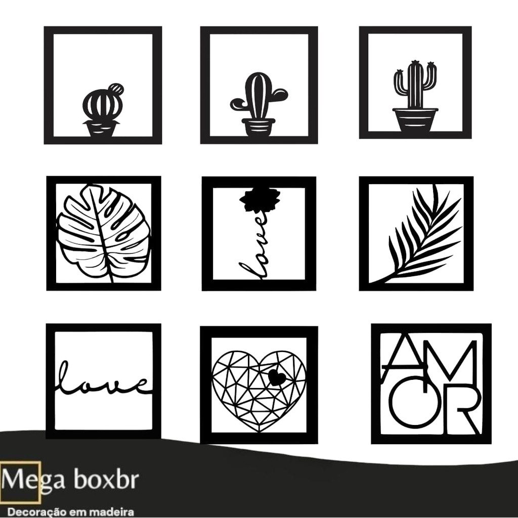 Kit 9 Mini Quadros Conjunto de Mini Quadros Decorativos em MDF Design ...