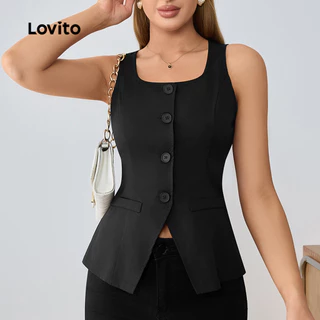 Lovito Blazer elegante com botão frontal liso para mulheres LBL22207 em Promoção na Shopee Lovito Blazer elegante com botão frontal liso para mulheres LBL22207
