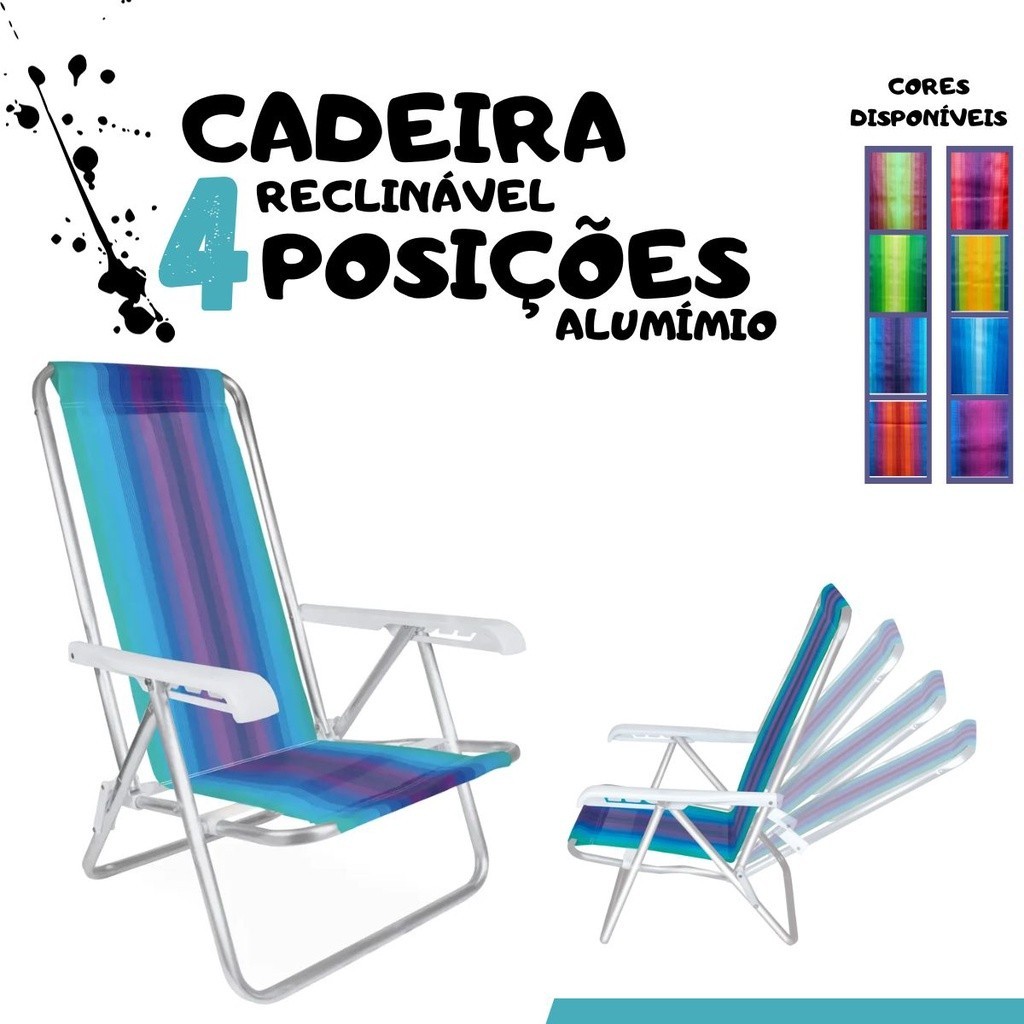 Cadeira Praia Reclinável 4 Posições Alumínio - Mor | Shopee Brasil