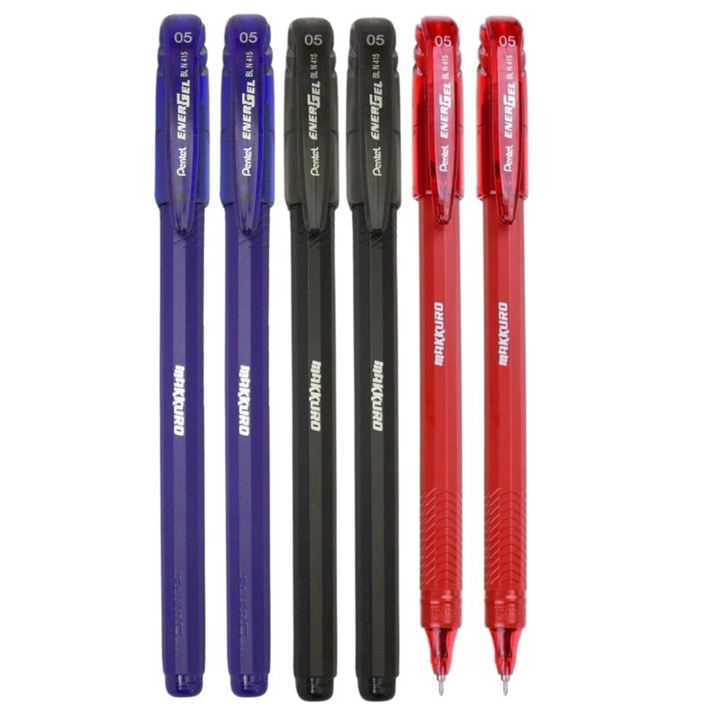 Kit 06 Caneta Gel EnerGel Makkuro 0.5mm PENTEL Escrita Macia Secagem Rápida (Escolha às Cores)