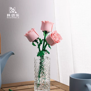 Compatível Lego simulação bloco de construção flor rosa ornamentos de flores interiores meninas presentes do dia dos namorados flores preservadas brinquedos montados