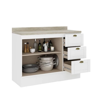 Balcão Milla MDF 2 Portas 3 Gavetas Branco 120cm Carraro