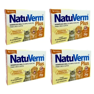 Kit 4 Vermicida e Giardicida Natu Verm Plus 132mg Caes e Gatos