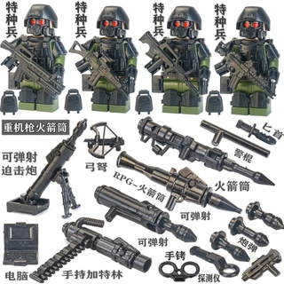 Compatível com os blocos de construção militares Lego Minifiguras da Polícia das Forças Especiais Minifiguras da Polícia Lançador de Argamassa Equipamento de Armas Brinquedos de Montagem