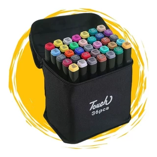 Kit 36 Caneta Marcador Permanente Colorida Ponta Dupla Com Estojo Bolsa Desenho Artístico Arte Colorir Brush Letter