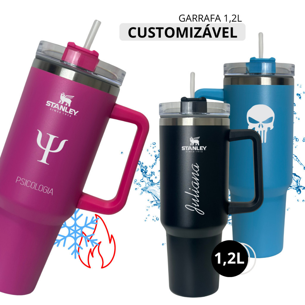 Garrafa Térmica 1200ml C/ Canudo Alça Personalizado Aço Inox Copo ...