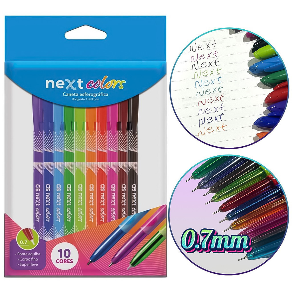 Kit Caneta Esferografica Cis Next Colors 0.7mm Ponta Agulha Ultra Fina ...
