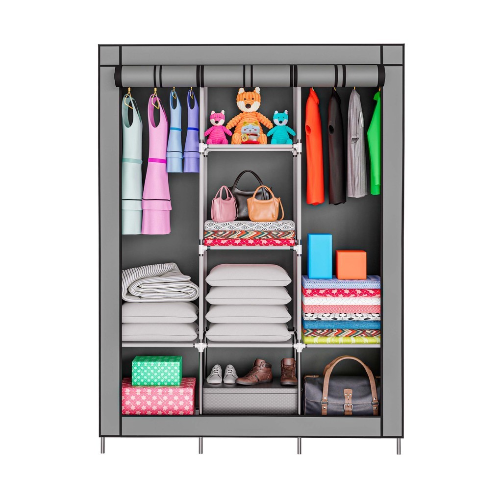 Roupeiro Guarda Roupa Organizador De Roupa Cabideiro Cinza