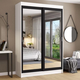 Guarda-Roupa Solteiro Madesa Tokio 2 Portas de Correr de Espelho 2 Gavetas - Branco/Preto em Oferta na Shopee