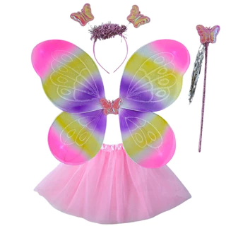 Fantasia Infantil Borboleta Fada Varinha Tiara Rosa e Amarelo - Castela