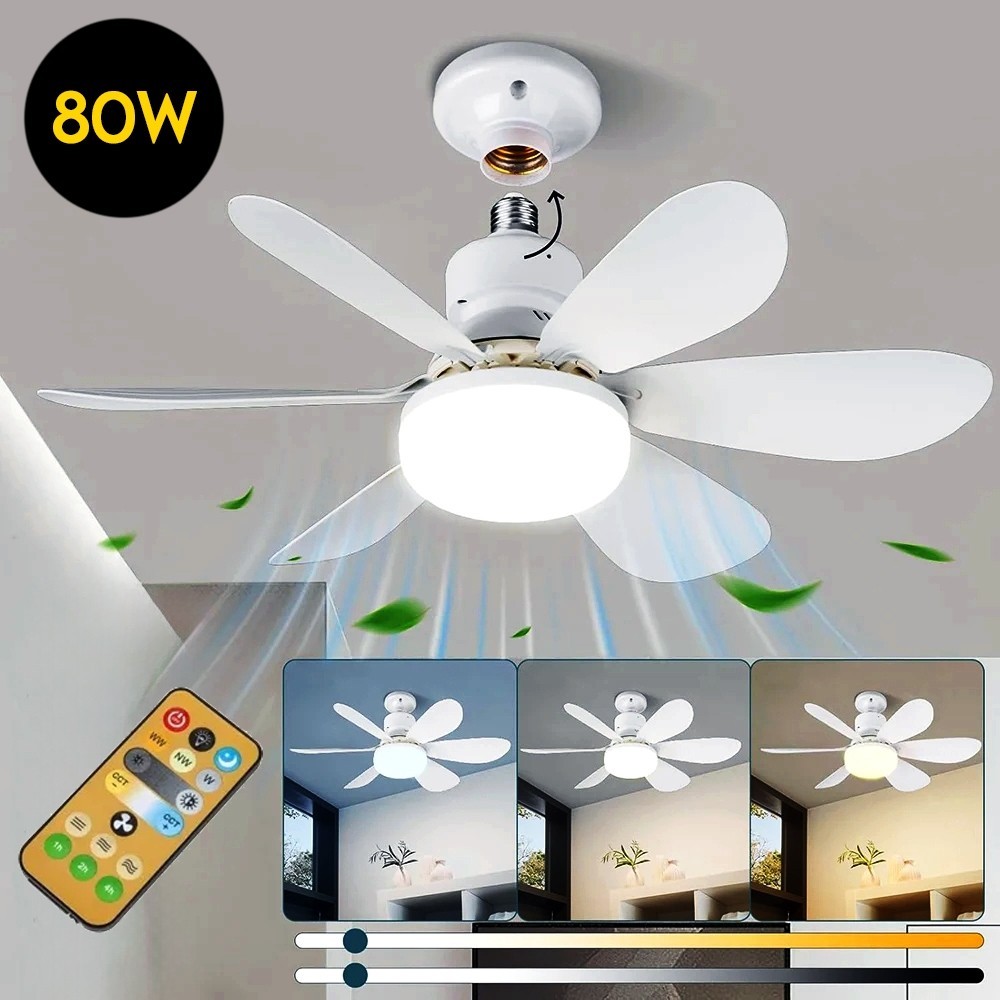 Ventilador de teto 6 folhas 52CM Com Controle Remoto E Lampada Led 80w ...