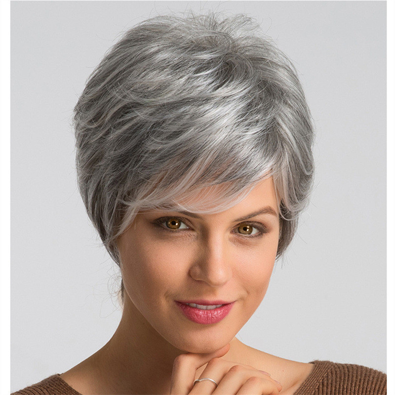 Peruca Granny Grey Moda Idade Média E Idosa Máquina De Cabelo Curto ...