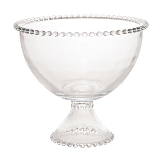 Saladeira Travessa Sobremesa Bowl de Cristal com Pé Pearl Bolinhas Wolff