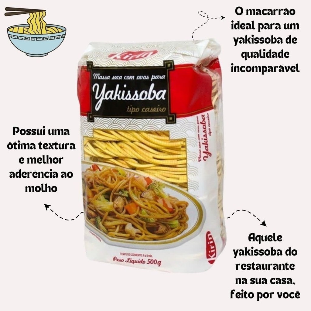 Kit Macarrão Yakissoba Oriental Tipo Caseiro 10un 500g Kirin