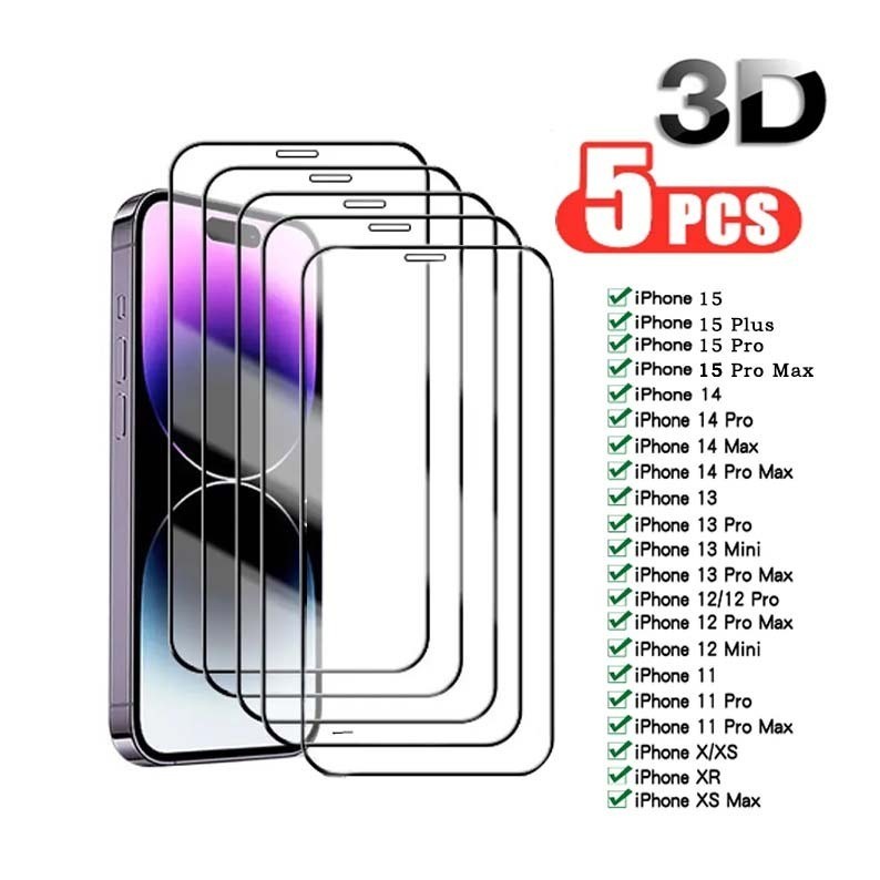 Kit 5 Película De Vidro Temperado 9H Para iPhone X Xs Xr 11 Pro Max 12 13 14 15 Pro Max