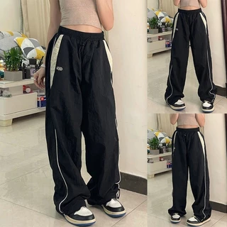 Calças Feminina Streetwear Esportes De Grandes Ampla Perna Hip Hop Y2k Sweatpants Cintura Alta Calças Largas