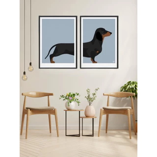 Kit 2 Quadros Decorativos Desenho Dog Salsinha Moderno