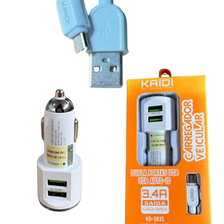 Carregador Veicular Turbo 2x Usb - Tipo C , IOS , MICRO USB Kaidi Kd-303C , Kd-303S , Kd-303A