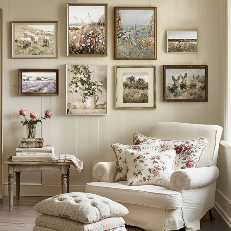 Carino Highland Cow Country Farmhouse Stampa su tela rustica per camera da letto Decorazione retrò con ghirlanda di mucche e decorazione da parete divertente per la casa, utilizzata in bagno