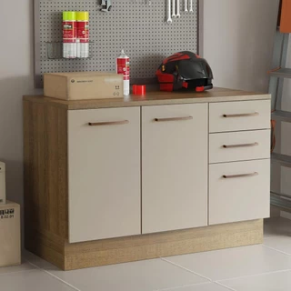 Balcão Multiuso 120cm 2 Portas 3 Gavetas Rustic/Crema Agata Madesa em Oferta na Shopee