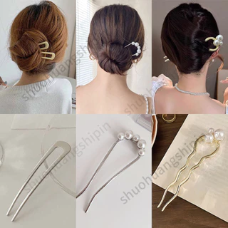 Japonês Coreano Único Simples e requintado Temperamento metálico Elegante Moda em forma de U Grampo de cabelo