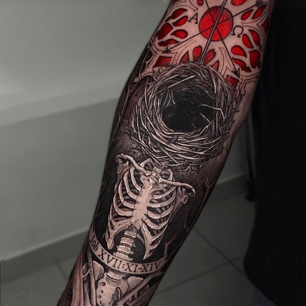 1 Folha De Tatuagem De Braço Inteiro Autocolante Grande À Prova D'água Temporária Longa Duração