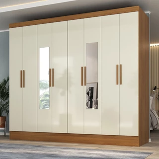 Guarda-roupa Casal 100% MDF com Espelho 8 Portas 4 Gavetas Jatobá Yescasa