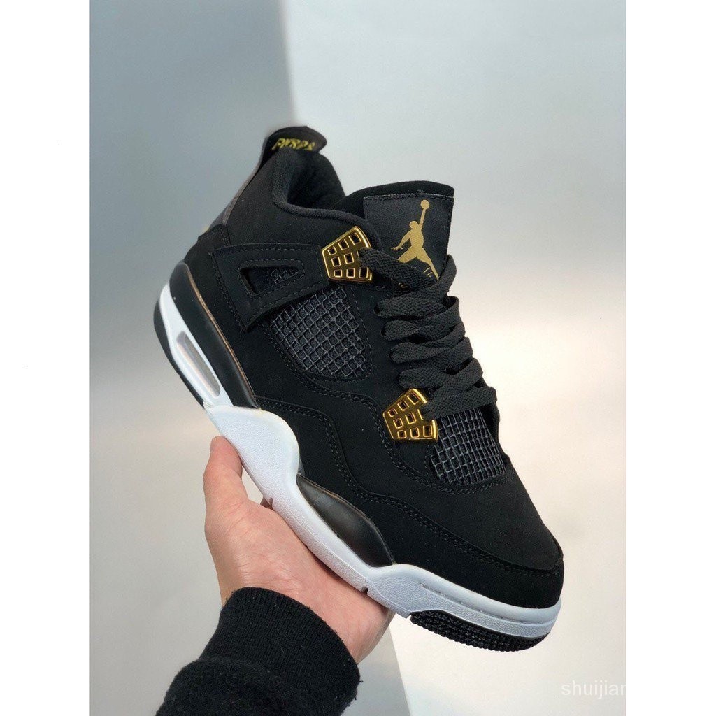 Jordan 4 "royalty" companhias aéreas homens metal preto/branco duro basquete sapatos