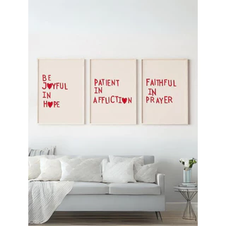 Kit 3 Quadros Decorativos Seja Paciente e Fiel nas Orações Frase Ingles Moderno Minimalista