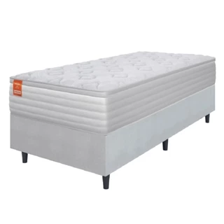 Cama Box Colchão Solteiro Molas Ensacadas Real 88x188x65cm Linho Branco Inducol - Suporta até 130kg por Pessoa