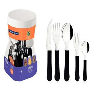 Faqueiro Tramontina Leme Preto Pote com 20 Peças em Oferta na Shopee