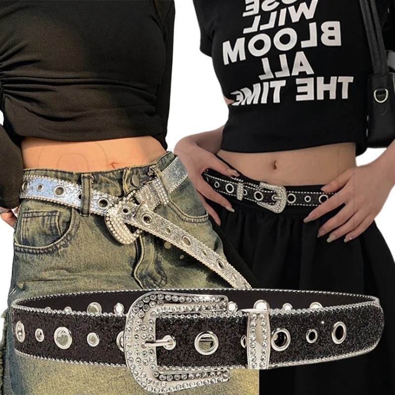Cintos De Strass Brilhantes Y2K – Cinto Feminino Com Fivela De